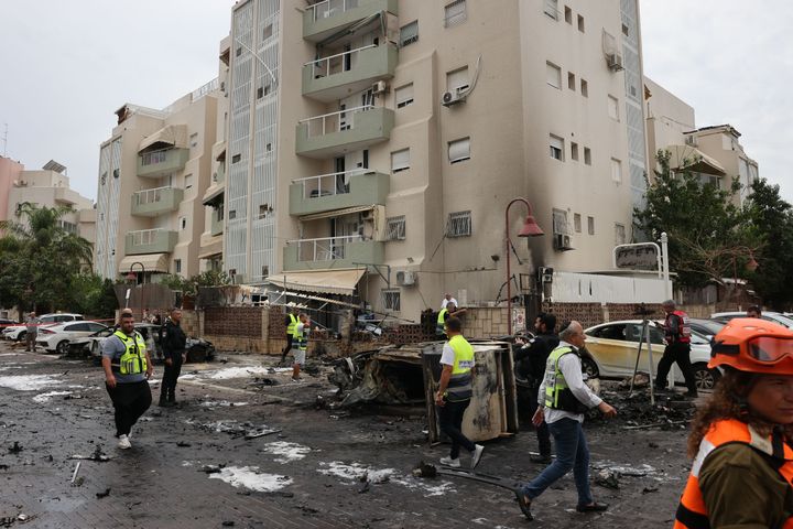 Israeli emergency responders inspect the site of a rocket attack in the southern Israeli city of Ashdod.
