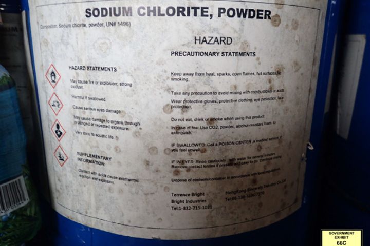 Prosecutors said dozens of blue chemical drums containing nearly 10,000 pounds of sodium chlorite powder, thousands of bottles of MMS, and other items used in the manufacture and distribution of MMS were found in Jonathan Grenon’s backyard.