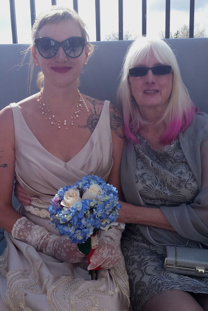 The author (left) on her wedding day, with her mom.