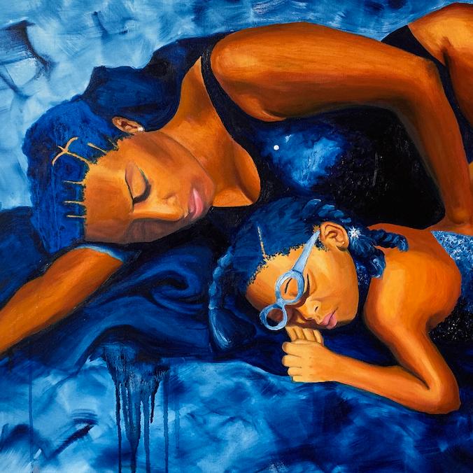 Images such as the peacefully napping duo in Kalila Ain’s “My Mother Named Me Beloved” are imbued with the kind of peace that comes with feeling loved and completely protected by a family member.