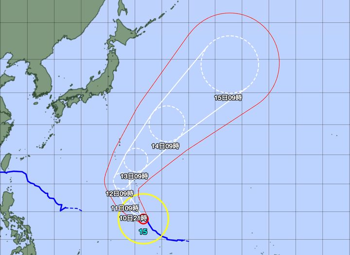 台風15号の予想進路