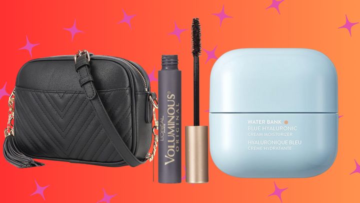 A quilted cross-body bag, L'Oreal mascara and Laneige Water Bank moisturizer
