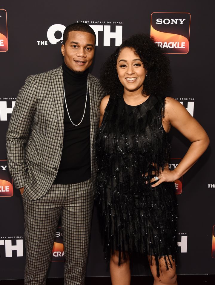 Cory Hardrict (left) and Tia Mowry are photographed on Feb. 20, 2019, in Los Angeles.