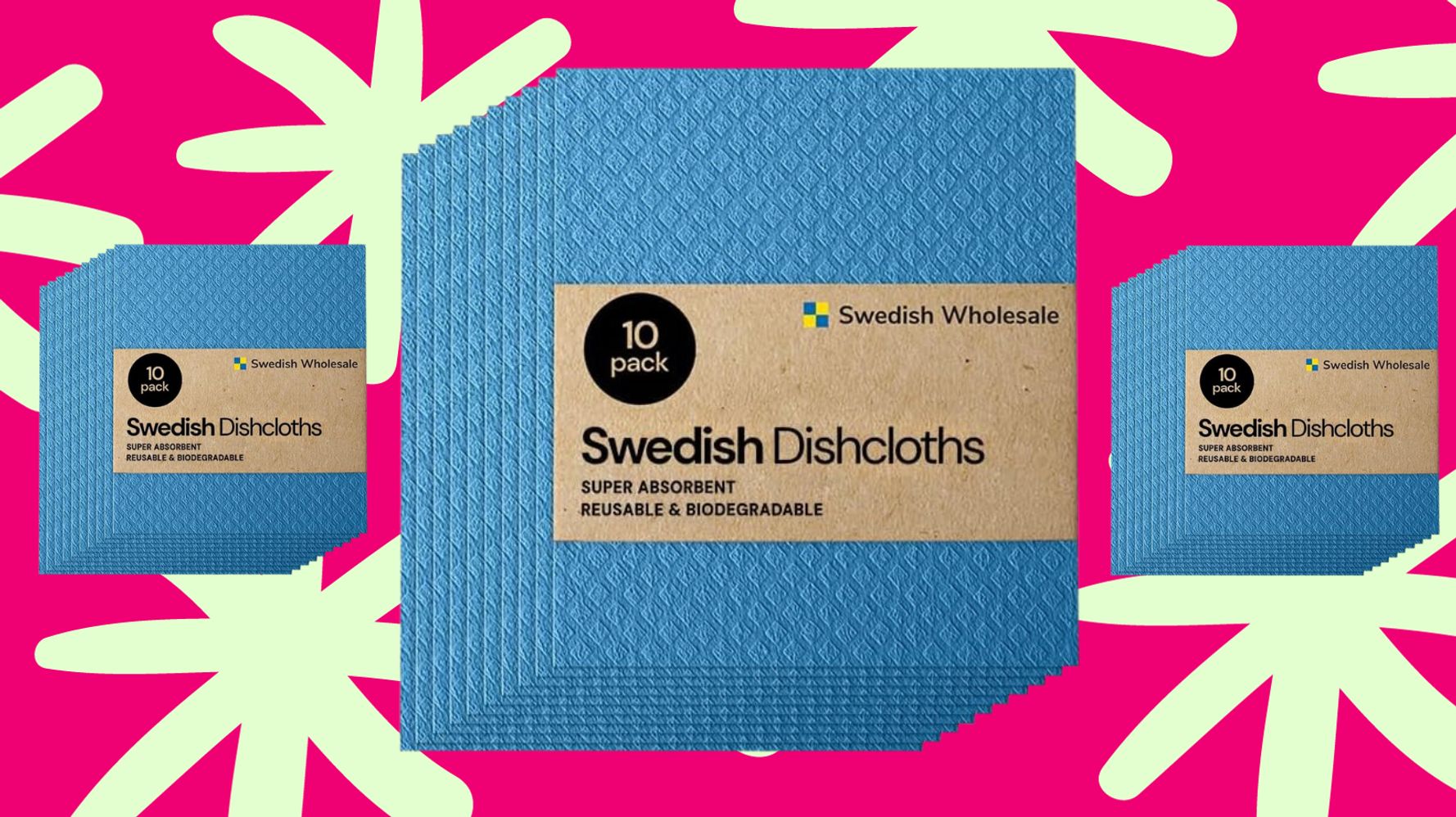  Swedish Dish Cloths - 10 Pack Absorbent, Reusable