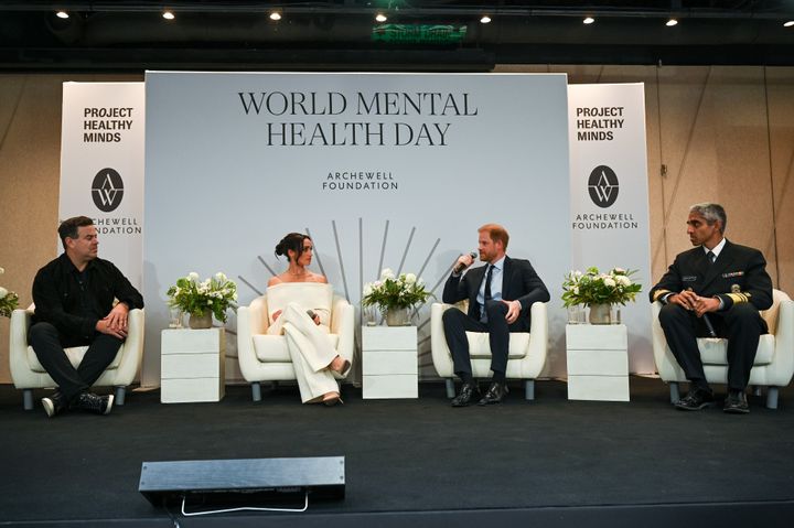 Meghan Markle and Prince Harry appeared on a panel alongside U.S. Surgeon General <a href="https://www.huffpost.com/news/topic/vivek-murthy" target="_blank" role="link" class=" js-entry-link cet-internal-link" data-vars-item-name="Vivek Murthy" data-vars-item-type="text" data-vars-unit-name="65255d09e4b09f4b8d41e878" data-vars-unit-type="buzz_body" data-vars-target-content-id="https://www.huffpost.com/news/topic/vivek-murthy" data-vars-target-content-type="feed" data-vars-type="web_internal_link" data-vars-subunit-name="article_body" data-vars-subunit-type="component" data-vars-position-in-subunit="3">Vivek Murthy</a> and moderator Carson Daly, who has been candid about <a href="https://www.huffpost.com/entry/carson-daily-anxiety-weight-gain_l_5cefe7b4e4b0888f89d23e71" target="_blank" role="link" class=" js-entry-link cet-internal-link" data-vars-item-name="his own struggles with anxiety" data-vars-item-type="text" data-vars-unit-name="65255d09e4b09f4b8d41e878" data-vars-unit-type="buzz_body" data-vars-target-content-id="https://www.huffpost.com/entry/carson-daily-anxiety-weight-gain_l_5cefe7b4e4b0888f89d23e71" data-vars-target-content-type="buzz" data-vars-type="web_internal_link" data-vars-subunit-name="article_body" data-vars-subunit-type="component" data-vars-position-in-subunit="4">his own struggles with anxiety</a>.