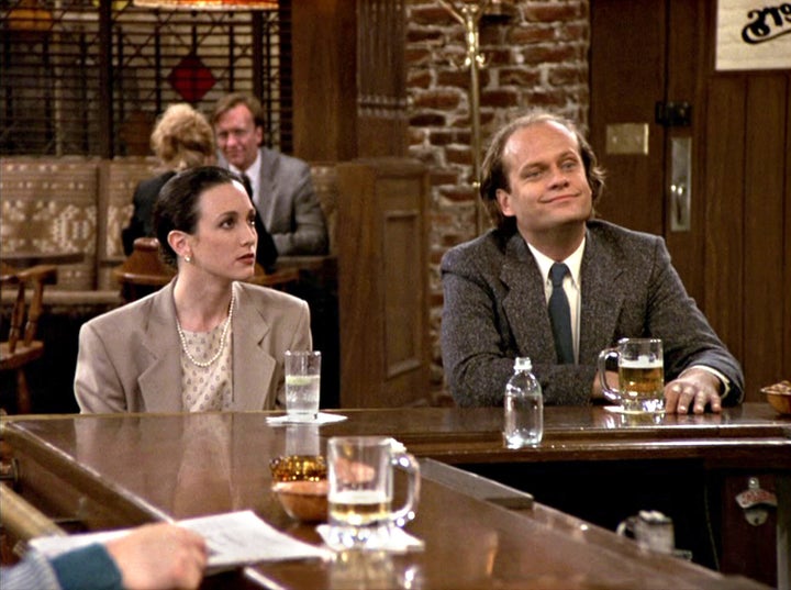 Bebe Neuwirth as Dr. Lilith Sternin-Crane and Kelsey Grammer as Dr. Frasier Crane in the Cheers episode A Bar is Born in 1989