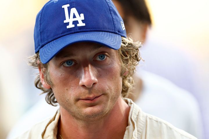 Jeremy Allen White attends a game between the Oakland Athletics and the Los Angeles Dodgers at Dodger Stadium on Aug. 1.
