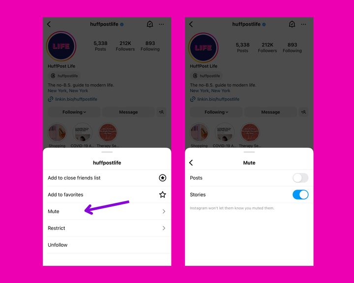 On Instagram, you can mute people's stories, posts or both.