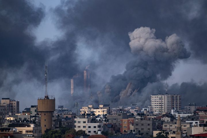 FILE - Smoke rises following an Israeli airstrike in Gaza City, Wednesday, Oct. 11, 2023. As Israeli warplanes pummel Gaza to avenge the Hamas attack, Palestinians say the military has largely unleashed its fury on civilians. (AP Photo/Fatima Shbair, File)