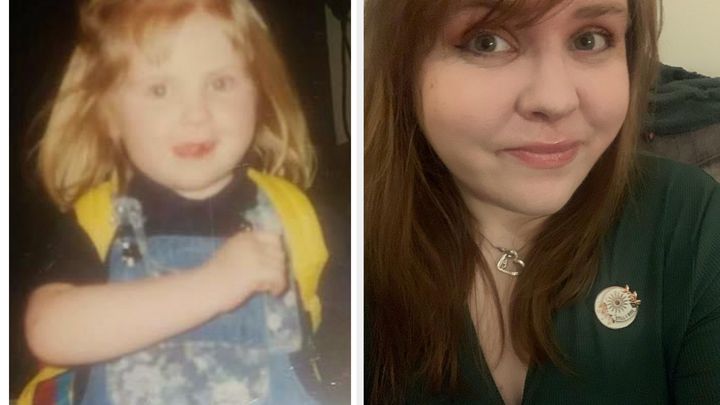 Sarah Louise Kelly as a child, and now as an adult.