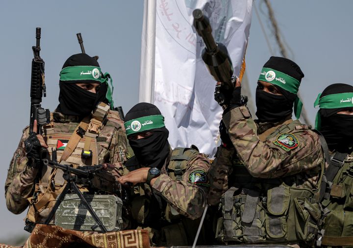 Palestinian fighters from the military wing of the Hamas movement.