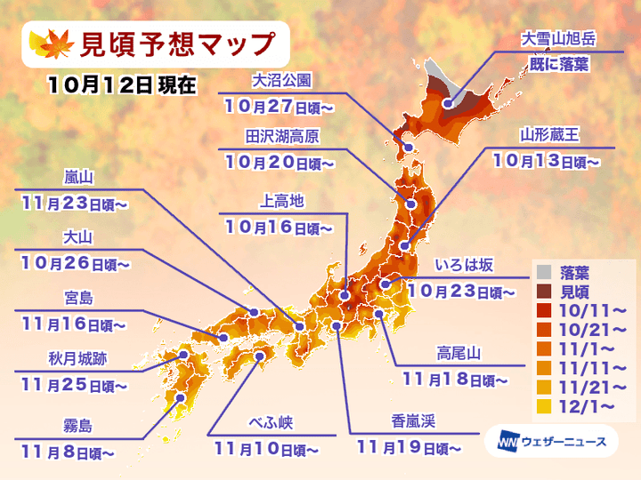 ウェザーニュース 第2回紅葉見頃予想