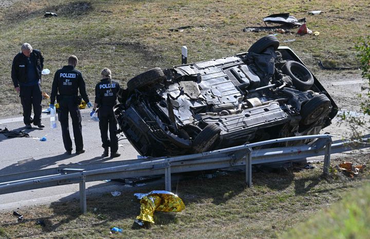 A vehicle apparently packed with migrants left a highway in southern Germany at high speed on Friday and crashed as the driver tried to evade a police check.