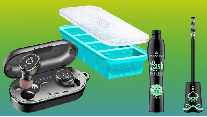 Tozo Bluetooth wireless earbuds, a Souper Cubes silicone tray and Essence Lash Princess lengthening mascara.