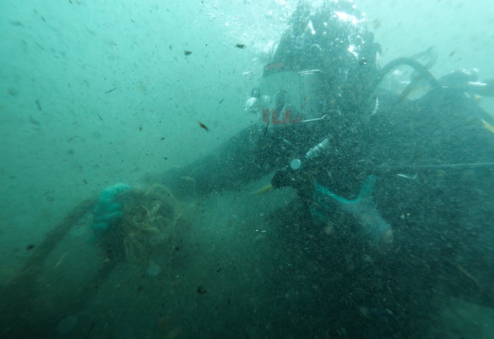 Plastics pictured in the ocean