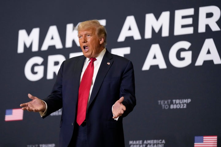 Former President Donald Trump speaks during a campaign rally Monday, Oct. 16, 2023, in Clive, Iowa. (AP Photo/Matthew Putney)