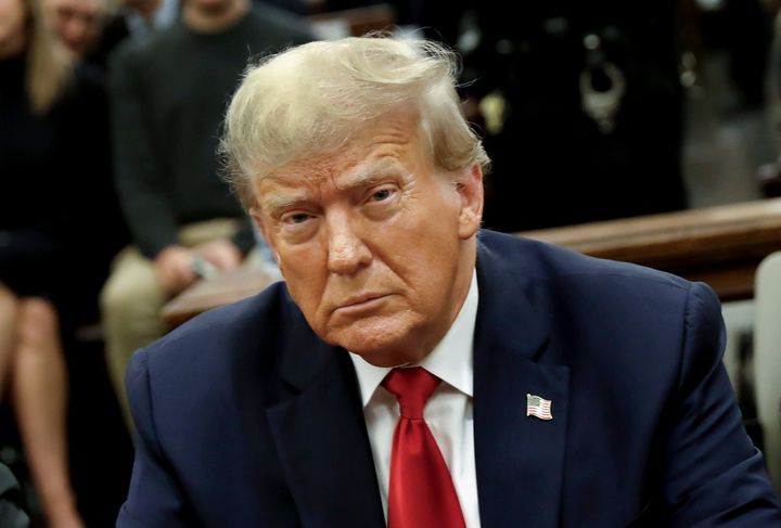 Former President Donald Trump sits in the courtroom before the continuation of his civil business fraud trial at New York Supreme Court, Tuesday, Oct. 17, 2023, in New York. (Peter Foley/Pool Photo via AP)