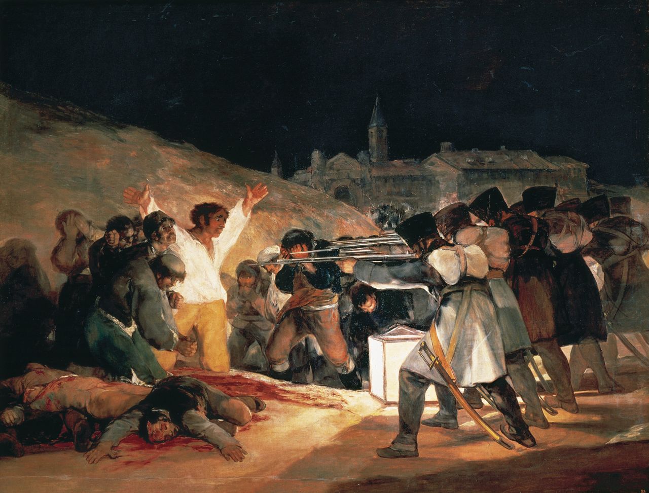Francisco de Goya (1746-1828). Spanish romantic painter. The Third of May 1808. Oil on Canvas, 1814. Spanish resisters being executed by Napoleon's troops during the Peninsular War. Prado Museum. Madrid. Spain. (Photo by: Prisma/UIG via Getty Images)