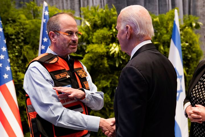 President Joe Biden meets with victims' relatives and first responders who were directly affected by the Hamas attacks, Oct. 18, 2023, in Tel Aviv, Israel.