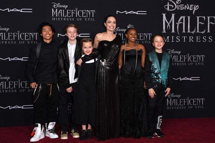 Angelina with children Pax Thien Jolie-Pitt, Shiloh Nouvel Jolie-Pitt, Vivienne Marcheline Jolie-Pitt, Zahara Marley Jolie-Pitt, and Knox Leon Jolie-Pitt in 2019