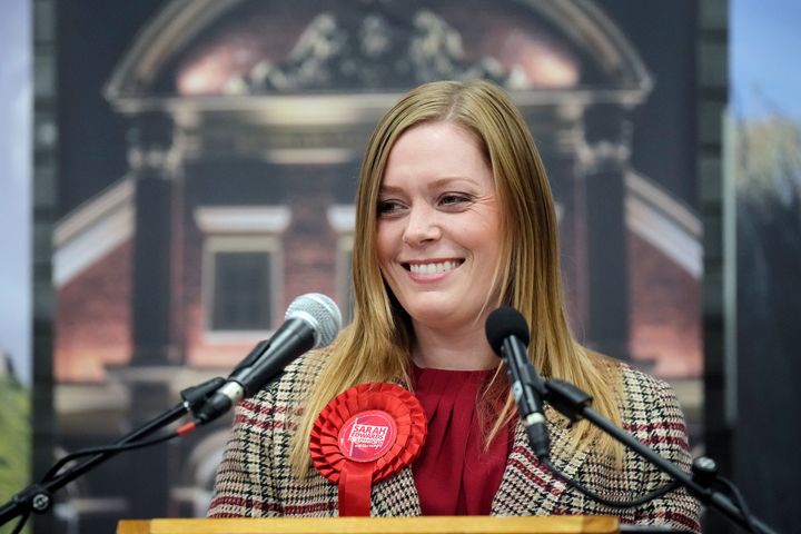 New Labour MP Sarah Edwards delivers her victory speech after winning the Tamworth by-election.