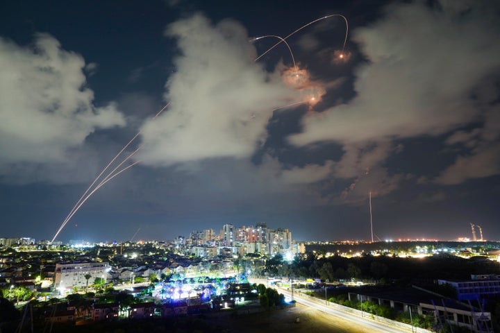 Israeli Iron Dome air defense system fires to intercept a rocket fired from the Gaza Strip, in Ashkelon, Israel, on Oct. 19, 2023.