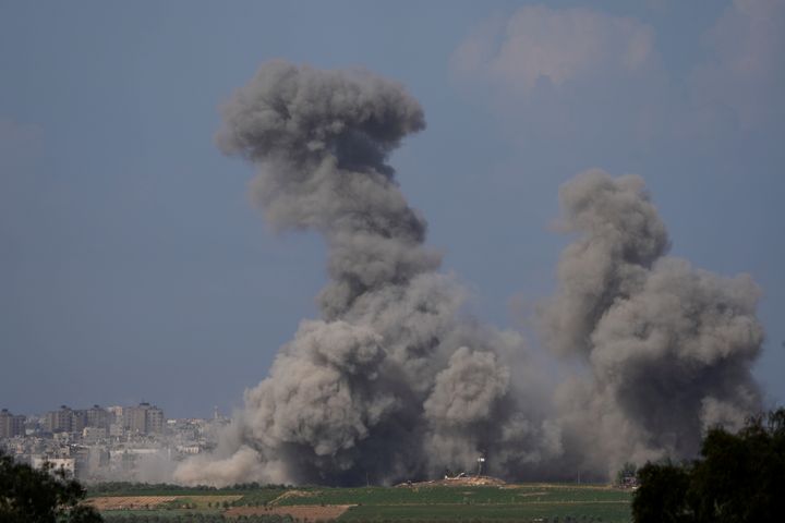 Smoke rises following an Israeli airstrike in the Gaza Strip, as seen from southern Israel, Friday, Oct. 20, 2023.