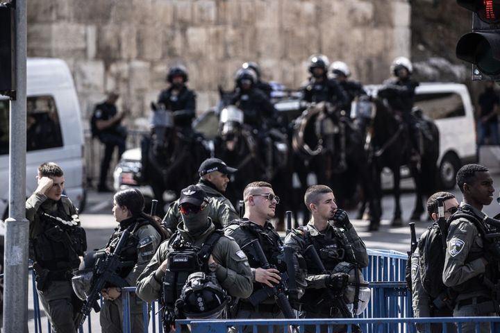 Israeli forces take security measures at Wadi al-Joz neighbourhood after Israeli authorities barred Palestinians from entering the Al-Aqsa Mosque in East Jerusalem for the second Friday in a row on October 20, 2023