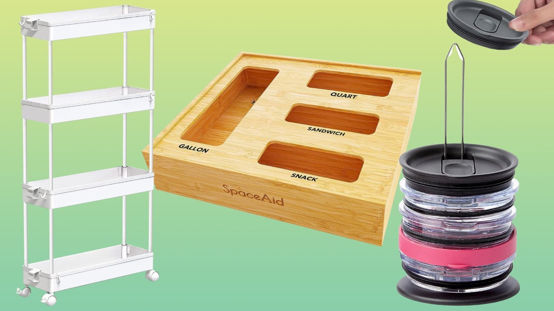 SpaceAid Bamboo Plastic Lid Organizer for Kitchen