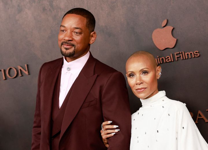 US actor Will Smith and his wife actress Jada Pinkett Smith arrive for the premiere of Apple Original Films' "Emancipation."