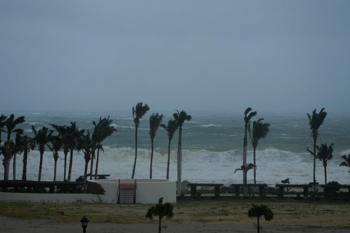 Strong waves caused by hurricane Norma hits a beach in San Jose del Cabo, Mexico, Saturday, Oct. 21, 2023. (AP Photo/Fernando Llano)