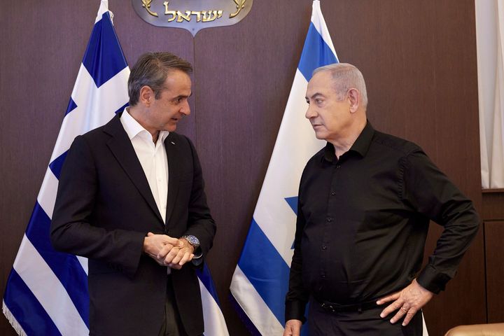 Οι πρωθυπουργοί Ελλάδας και Ισραήλ, λίγο μετά την άφιξη του Κυριάκου Μητσοτάκη στην Ιερουσαλήμ