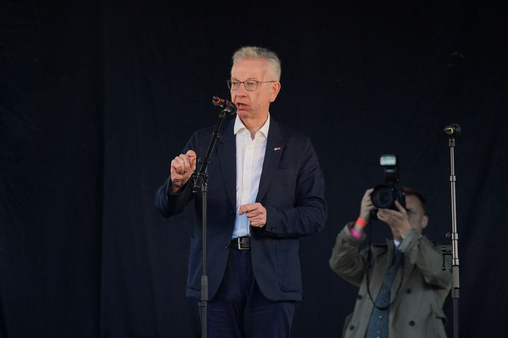 Secretary of State for Levelling Up, Housing and Communities Michael Gove attends a Solidarity Rally with members of the Jewish community in Trafalgar Square