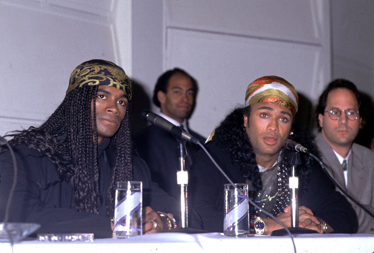 Fab Morvan and Rob Pilatus, singers of the pop group Milli Vanilli, at their ill-fated press conference on Nov. 20, 1990, in Los Angeles.
