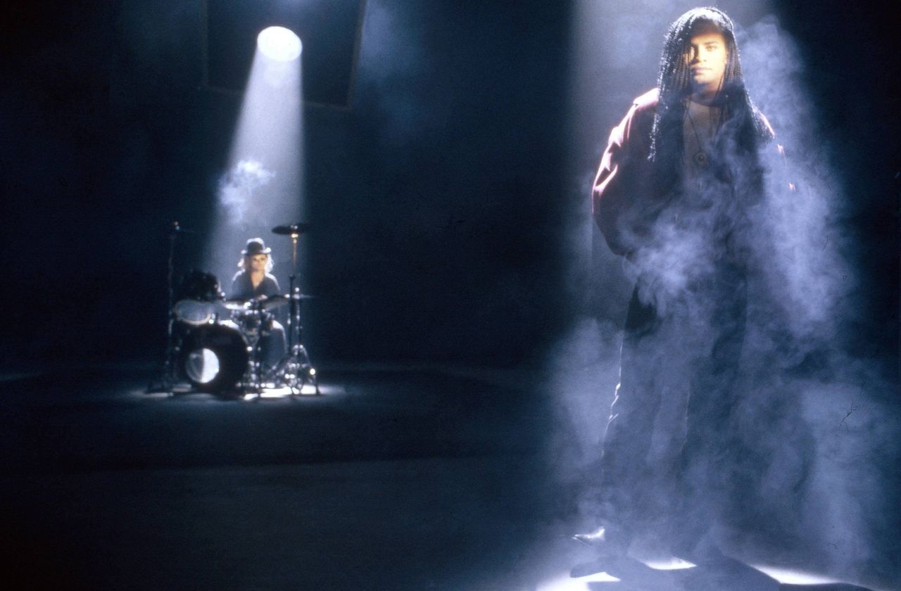 Rob Pilatus of Milli Vaniili in an almost literal smoke screen while performing in Munich, Germany, 1990.