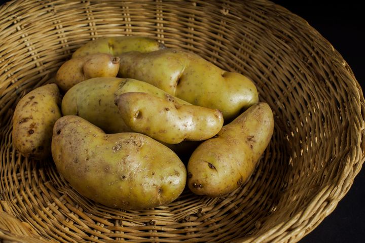 Potatoes can develop a green tinge, as seen here.