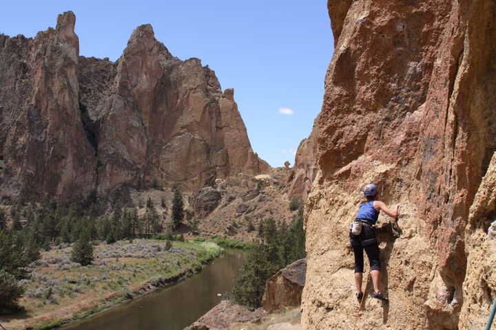 A climber traverses a rock face at Smith Rock State Park in this file photo.