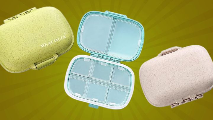 The Meacolia portable pill organizers from Amazon come in a three-pack of green, blue and pink.