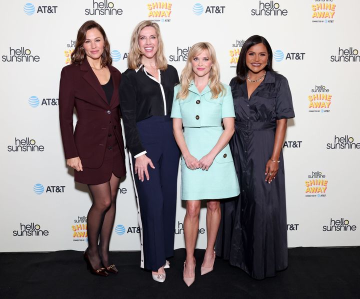 Jennifer Garner, left, with AT&T executive Kellyn Smith Kenny, Reese Witherspoon and Mindy Kaling at Hello Sunshine's Shine Away event in Los Angeles on Saturday.