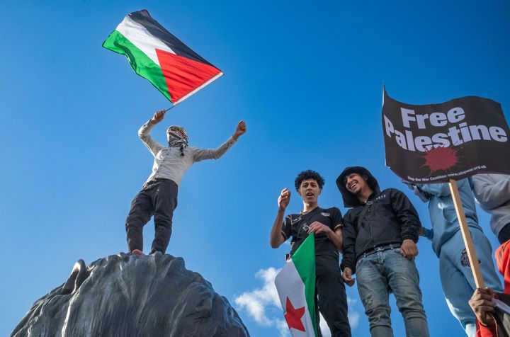 Around 100,000 demonstrators took to the streets of London on Saturday to voice their support for Palestine.