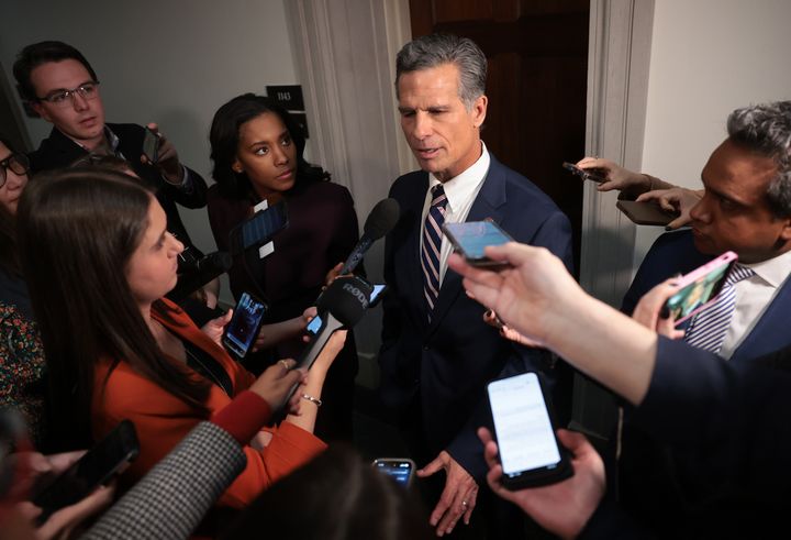 Rep. Dan Meuser (R-Pa.) speaks to the media after ending his bid for speaker of the House.