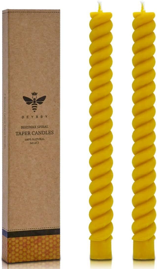 A set of dripless beeswax twisted candles