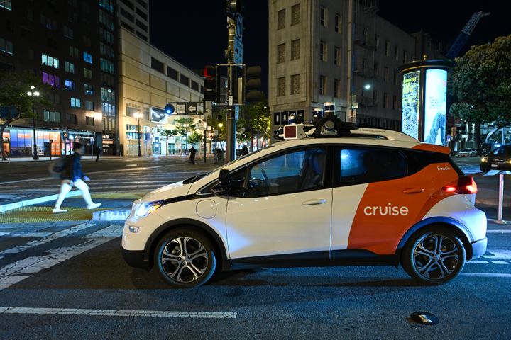 A driverless Cruise robotaxi is operating in San Francisco, California, on July 24, 2023.