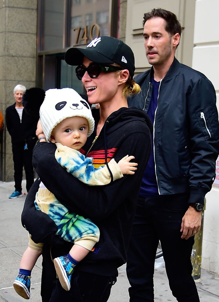 Paris Hilton and husband Carter Reum with their 8-month-old son, Phoenix.