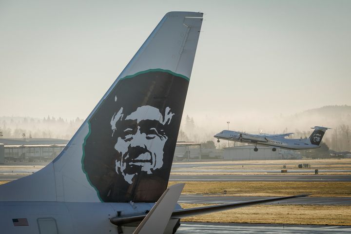 A Horizon Air plane takes off at the Portland International Airport in Oregon in a file photo. Horizon Air is a regional carrier in the Alaska Air Group, which also owns Alaska Airlines.