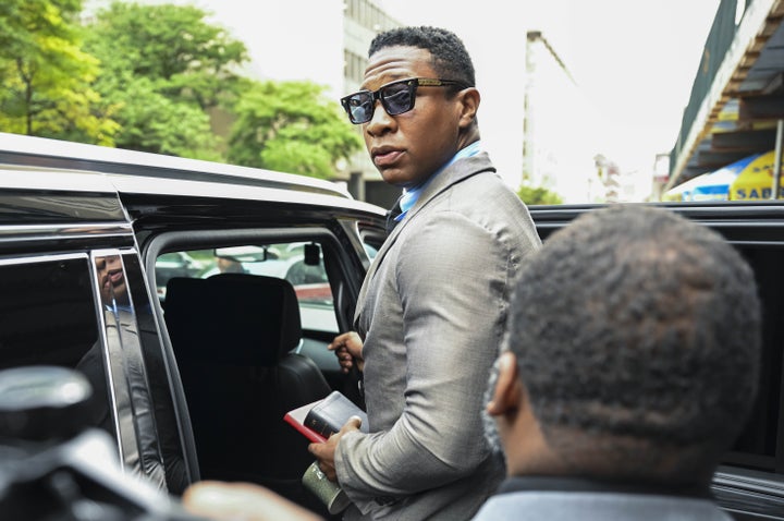 American actor Jonathan Majors leaves Manhattan Criminal Court on Aug. 3.