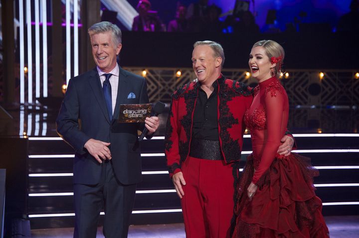 Despite Tom Bergeron’s protests, Sean Spicer still competed on Season 28 of “Dancing With the Stars” in 2019.