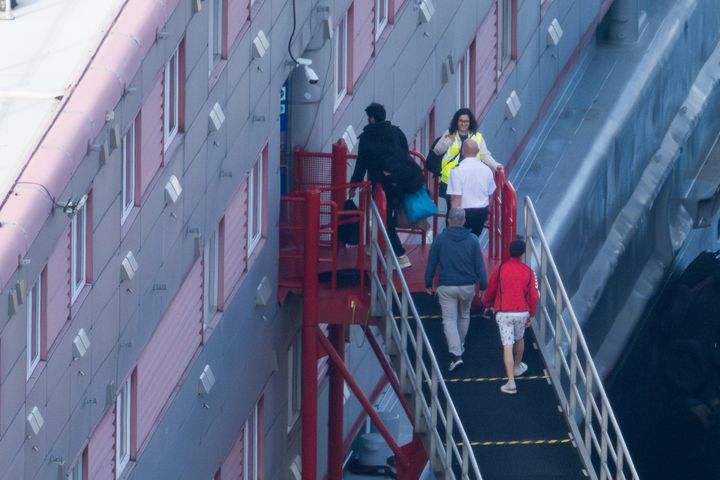 Asylum seekers arrive at the Bibby Stockholm at Portland Port, on October 20.