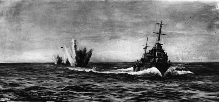 June 1940: The British navy takes the initiative as HMS Daisy destroys three Italian submarines off the coast of Crete during the Naval war in the Eastern Mediterranean from 1939 to 1941. (Photo by Hulton Archive/Getty Images)