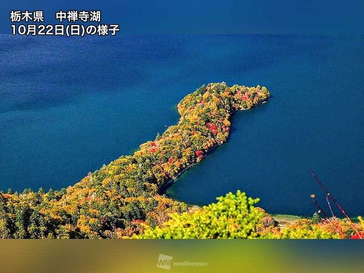 栃木県 中禅寺湖 紅葉の様子